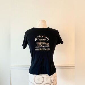 RARE vintage Y2K black & gold Greece embroidered baby tee